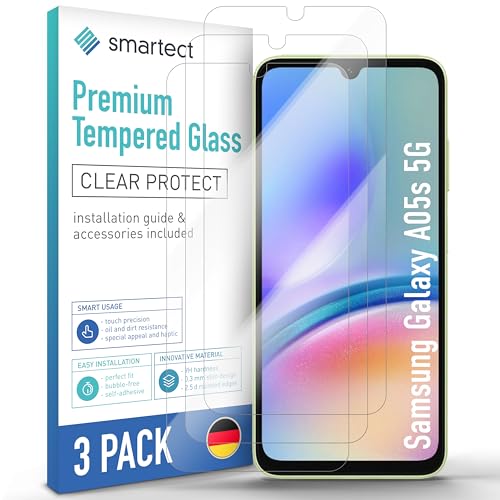 smartect Schutzglas [3 Stück, Klar] kompatibel mit Samsung Galaxy A05s 5G, HD Schutzfolie Anti-Kratzer, Blasenfrei, 9H Härte, 0.3 mm Ultra-klar, Ultrabeständig von smartect