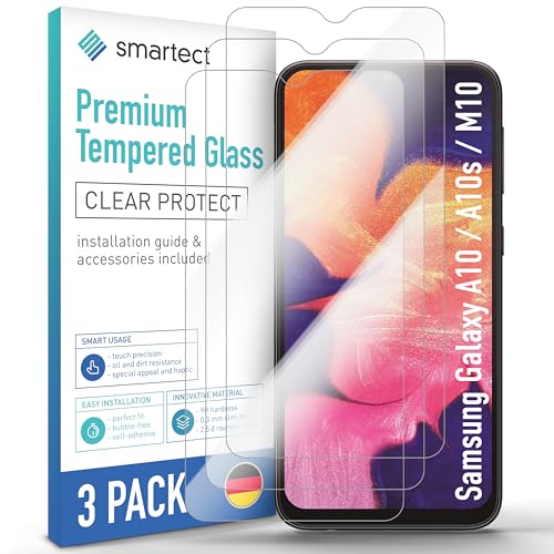 smartect Schutzglas [3 Stück, Klar] kompatibel mit Samsung Galaxy A10 / A10s / M10, HD Schutzfolie Anti-Kratzer, Blasenfrei, 9H Härte, 0.3 mm Ultra-klar, Ultrabeständig von smartect