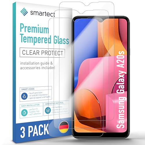 smartect Schutzglas [3 Stück, Klar] kompatibel mit Samsung Galaxy A20s, HD Schutzfolie Anti-Kratzer, Blasenfrei, 9H Härte, 0.3 mm Ultra-klar, Ultrabeständig von smartect