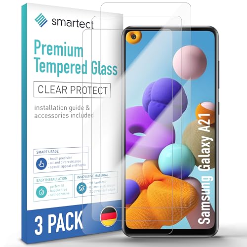 smartect Schutzglas [3 Stück, Klar] kompatibel mit Samsung Galaxy A21, HD Schutzfolie Anti-Kratzer, Blasenfrei, 9H Härte, 0.3 mm Ultra-klar, Ultrabeständig von smartect