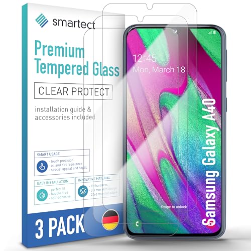 smartect Schutzglas [3 Stück, Klar] kompatibel mit Samsung Galaxy A40, HD Schutzfolie Anti-Kratzer, Blasenfrei, 9H Härte, 0.3 mm Ultra-klar, Ultrabeständig von smartect