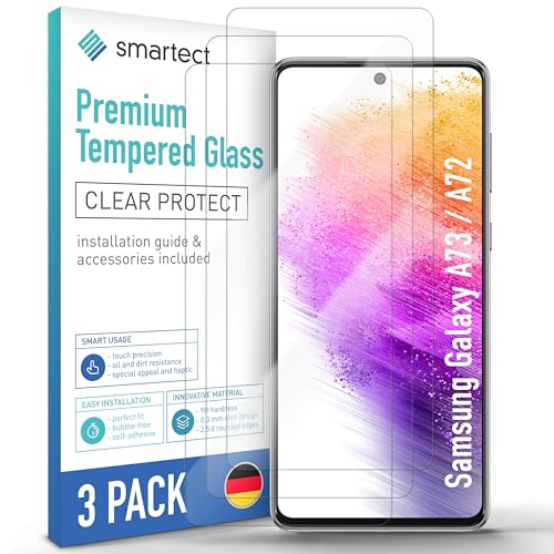SmarTect Schutzglas [3 Stück, Klar] kompatibel mit Samsung Galaxy A73 / A72, HD Schutzfolie Anti-Kratzer, Blasenfrei, 9H Härte, 0.3 mm Ultra-klar, Ultrabeständig von SmarTect