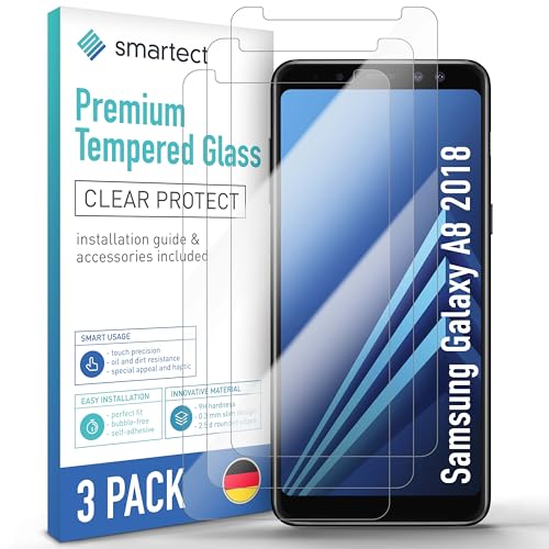 smartect Schutzglas [3 Stück, Klar] kompatibel mit Samsung Galaxy A8 2018, HD Schutzfolie Anti-Kratzer, Blasenfrei, 9H Härte, 0.3 mm Ultra-klar, Ultrabeständig von smartect