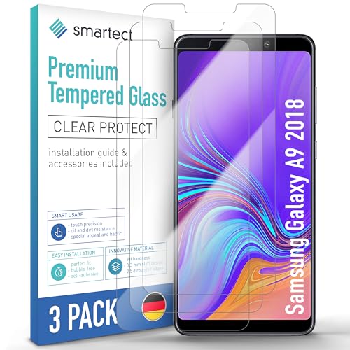 smartect Schutzglas [3 Stück, Klar] kompatibel mit Samsung Galaxy A9 2018, HD Schutzfolie Anti-Kratzer, Blasenfrei, 9H Härte, 0.3 mm Ultra-klar, Ultrabeständig von smartect