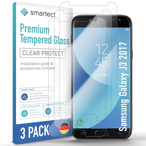 smartect Schutzglas [3 Stück, Klar] kompatibel mit Samsung Galaxy J3 2017, HD Schutzfolie Anti-Kratzer, Blasenfrei, 9H Härte, 0.3 mm Ultra-klar, Ultrabeständig von smartect