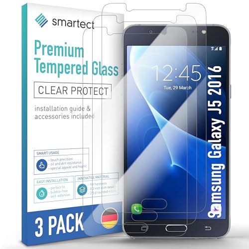smartect Schutzglas [3 Stück, Klar] kompatibel mit Samsung Galaxy J5 2016, HD Schutzfolie Anti-Kratzer, Blasenfrei, 9H Härte, 0.3 mm Ultra-klar, Ultrabeständig von smartect