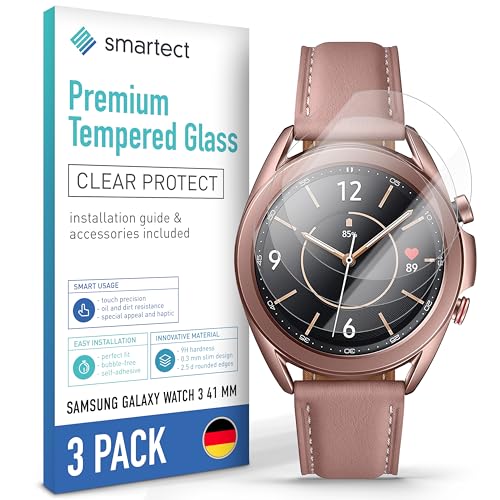 smartect Schutzglas [3 Stück, Klar] kompatibel mit Samsung Galaxy Watch 3 41 mm, HD Schutzfolie Anti-Kratzer, Blasenfrei, 9H Härte, 0.3 mm Ultra-klar, Ultrabeständig von smartect