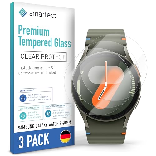 smartect Schutzglas [3 Stück, Klar] kompatibel mit Samsung Galaxy Watch 7 40mm, HD Schutzfolie Anti-Kratzer, Blasenfrei, 9H Härte, 0.3 mm Ultra-klar, Ultrabeständig von smartect