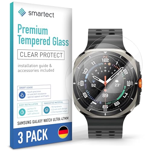 smartect Schutzglas [3 Stück, Klar] kompatibel mit Samsung Galaxy Watch Ultra 47mm, HD Schutzfolie Anti-Kratzer, Blasenfrei, 9H Härte, 0.3 mm Ultra-klar, Ultrabeständig von smartect