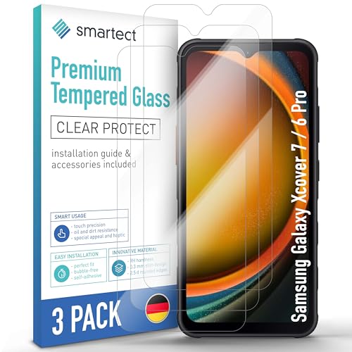 smartect Schutzglas [3 Stück, Klar] kompatibel mit Samsung Galaxy Xcover 7 / Xcover 6 Pro, HD Schutzfolie Anti-Kratzer, Blasenfrei, 9H Härte, 0.3 mm Ultra-klar, Ultrabeständig von smartect