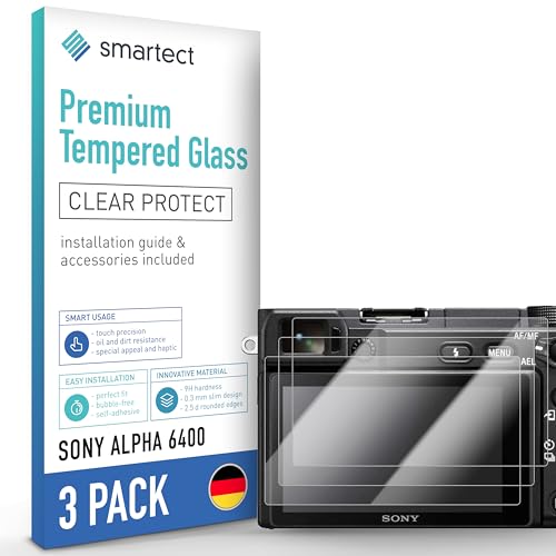 smartect Schutzglas [3 Stück, Klar] kompatibel mit Sony Alpha 6400, HD Schutzfolie Anti-Kratzer, Blasenfrei, 9H Härte, 0.3 mm Ultra-klar, Ultrabeständig von smartect