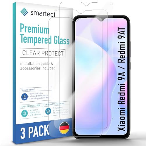 smartect Schutzglas [3 Stück, Klar] kompatibel mit Xiaomi Redmi 9A / Redmi 9AT, HD Schutzfolie Anti-Kratzer, Blasenfrei, 9H Härte, 0.3 mm Ultra-klar, Ultrabeständig von smartect