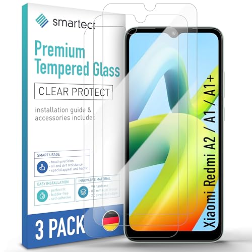 SmarTect Schutzglas [3 Stück, Klar] kompatibel mit Xiaomi Redmi A2 / A1 / A1+, HD Schutzfolie Anti-Kratzer, Blasenfrei, 9H Härte, 0.3 mm Ultra-klar, Ultrabeständig von SmarTect