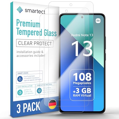 smartect Schutzglas [3 Stück, Klar] kompatibel mit Xiaomi Redmi Note 13 4G, HD Schutzfolie Anti-Kratzer, Blasenfrei, 9H Härte, 0.3 mm Ultra-klar, Ultrabeständig von smartect