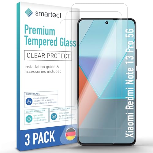 smartect Schutzglas [3 Stück, Klar] kompatibel mit Xiaomi Redmi Note 13 Pro 5G, HD Schutzfolie Anti-Kratzer, Blasenfrei, 9H Härte, 0.3 mm Ultra-klar, Ultrabeständig von smartect