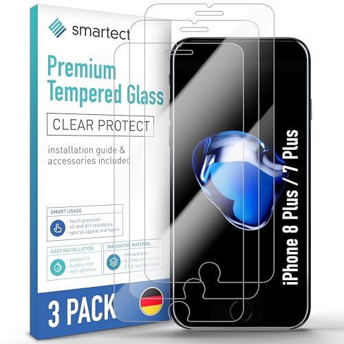 smartect Schutzglas [3 Stück, Klar] kompatibel mit iPhone 8 Plus / 7 Plus, HD Schutzfolie Anti-Kratzer, Blasenfrei, 9H Härte, 0.3 mm Ultra-klar, Ultrabeständig von smartect