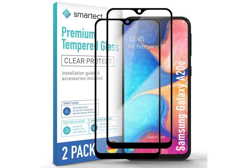 smartect Displayschutzglas Schutzglas Full Screen für Samsung Galaxy A20e, 2 Stück für Samsung Galaxy A20e, 2 Stück, Anti-Fingerabdruck, 9H Härte, Blasenfreie Installation von smartect