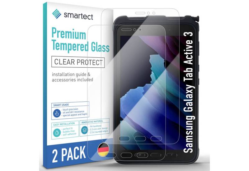 smartect Displayschutzglas Schutzglas Klar für Samsung Galaxy Tab Active 3, 2 Stück für Samsung Galaxy Tab Active 3, 2 Stück, Anti-Fingerabdruck, 9H Härte, Blasenfreie Installation von smartect