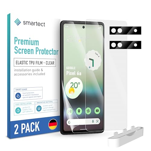 smartect TPU Schutzfolie [2 + 2 Stück] kompatibel mit Google Pixel 6a, DISPLAY + KAMERA, Bedeckt das ganze Display, Bildschirmschutz Blasenfrei, Displayschutzfolie Anti Fingerabdruck von smartect