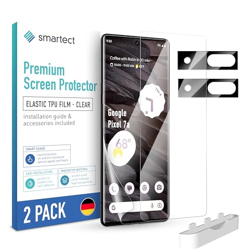 smartect TPU Schutzfolie [2 + 2 Stück] kompatibel mit Google Pixel 7a, DISPLAY + KAMERA, Bedeckt das ganze Display, Bildschirmschutz Blasenfrei, Displayschutzfolie Anti Fingerabdruck von smartect