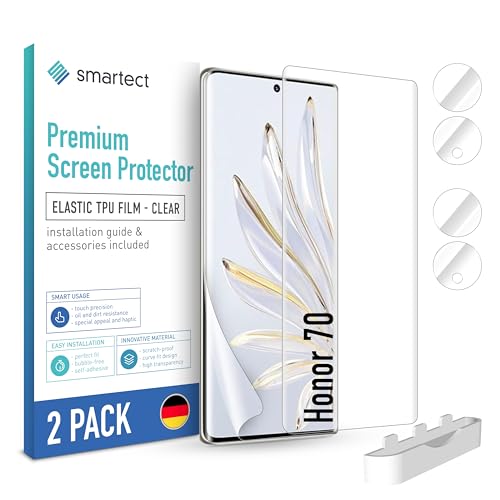 SmarTect TPU Schutzfolie [2 + 2 Stück] kompatibel mit Honor 70, DISPLAY + KAMERA, Bedeckt das ganze Display, Bildschirmschutz Blasenfrei, Displayschutzfolie Anti Fingerabdruck von SmarTect