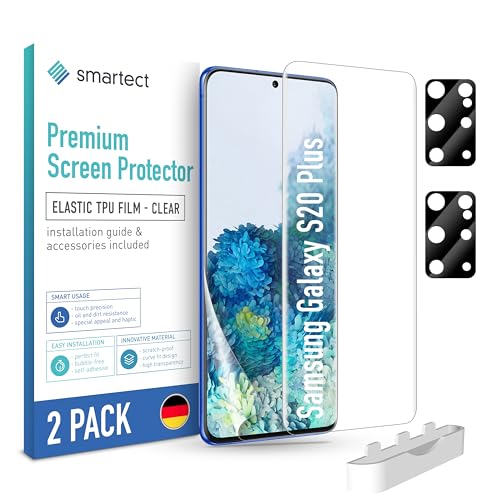 smartect TPU Schutzfolie [2 + 2 Stück] kompatibel mit Samsung Galaxy S20 Plus, DISPLAY + KAMERA, Bedeckt das ganze Display, Bildschirmschutz Blasenfrei, Displayschutzfolie Anti Fingerabdruck von smartect