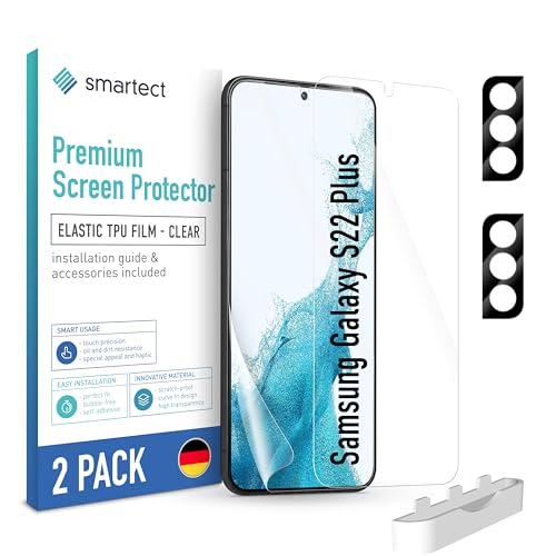 smartect TPU Schutzfolie [2 + 2 Stück] kompatibel mit Samsung Galaxy S22 Plus, DISPLAY + KAMERA, Bedeckt das ganze Display, Bildschirmschutz Blasenfrei, Displayschutzfolie Anti Fingerabdruck von smartect