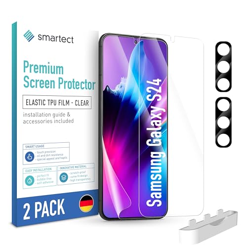 smartect TPU Schutzfolie [2 + 2 Stück] kompatibel mit Samsung Galaxy S24, DISPLAY + KAMERA, Bedeckt das ganze Display, Bildschirmschutz Blasenfrei, Displayschutzfolie Anti Fingerabdruck von smartect