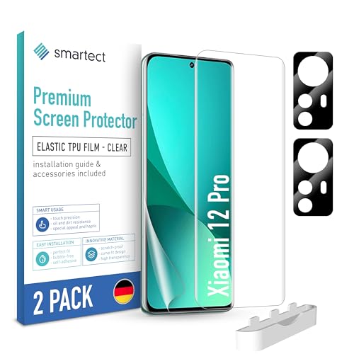 smartect TPU Schutzfolie [2 + 2 Stück] kompatibel mit Xiaomi 12 Pro, DISPLAY + KAMERA, Bedeckt das ganze Display, Bildschirmschutz Blasenfrei, Displayschutzfolie Anti Fingerabdruck von smartect