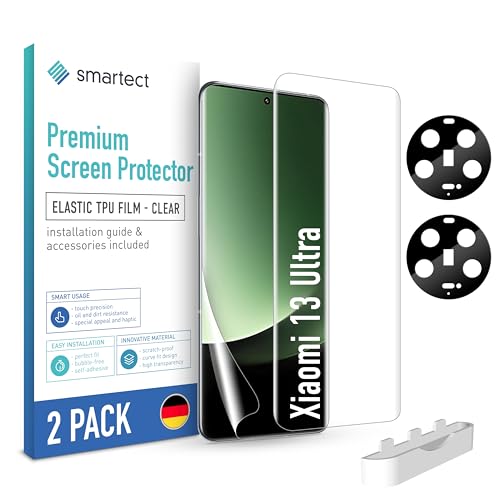 SmarTect TPU Schutzfolie [2 + 2 Stück] kompatibel mit Xiaomi 13 Ultra, DISPLAY + KAMERA, Bedeckt das ganze Display, Bildschirmschutz Blasenfrei, Displayschutzfolie Anti Fingerabdruck von SmarTect