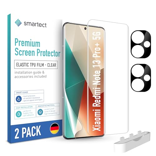 smartect TPU Schutzfolie [2 + 2 Stück] kompatibel mit Xiaomi Redmi Note 13 Pro+ 5G, DISPLAY + KAMERA, Bedeckt das ganze Display, Bildschirmschutz Blasenfrei, Displayschutzfolie Anti Fingerabdruck von smartect