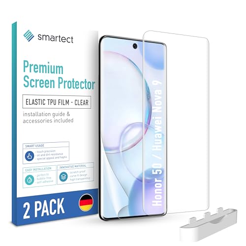SmarTect TPU Schutzfolie [2 Stück, Klar] kompatibel mit Honor 50 / Huawei Nova 9, Bedeckt das ganze Display, Bildschirmschutz Blasenfrei, Displayschutzfolie Anti Fingerabdruck von SmarTect