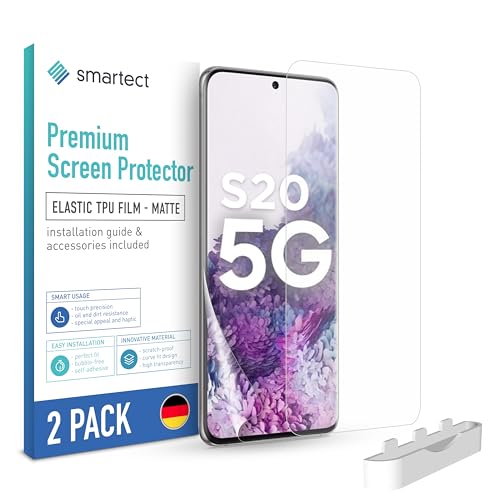 SmarTect TPU Schutzfolie [2 Stück, Matt] kompatibel mit Samsung Galaxy S20, Bedeckt das ganze Display, Bildschirmschutz Blasenfrei, Displayschutzfolie Anti Fingerabdruck von SmarTect
