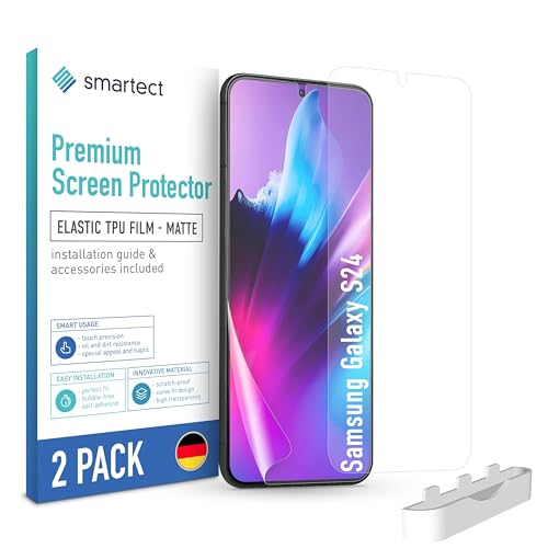 SmarTect TPU Schutzfolie [2 Stück, Matt] kompatibel mit Samsung Galaxy S24, Bedeckt das ganze Display, Bildschirmschutz Blasenfrei, Displayschutzfolie Anti Fingerabdruck von SmarTect