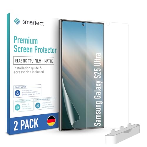 SmarTect TPU Schutzfolie [2 Stück, Matt] kompatibel mit Samsung Galaxy S25 Ultra, Bedeckt das ganze Display, Bildschirmschutz Blasenfrei, Displayschutzfolie Anti Fingerabdruck von SmarTect