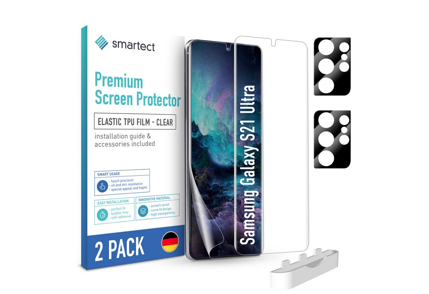 smartect Displayschutzfolie TPU Schutzfolie Klar für Samsung Galaxy S21 Ultra, 2x Front + 2x Cam smartect Displayschutzfolie TPU Schutzfolie Klar für Samsung Galaxy S21 Ultra, 2x Front + 2x Cam von smartect