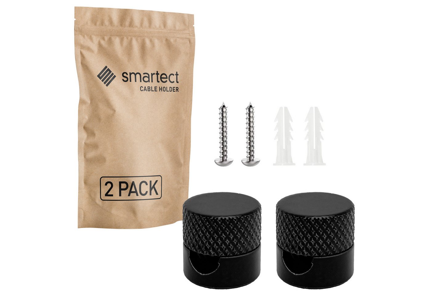 smartect Wand- & Deckenpins Aluminium geriffelt für Lampenkabel Schwarz 2 St. Kabelzubehör von smartect