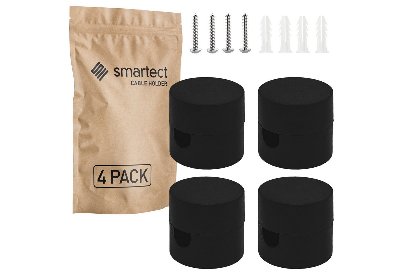 smartect Wand- & Deckenpins zum Aufhängen für Lampenkabel Schwarz 4 Stück Kabelzubehör von smartect