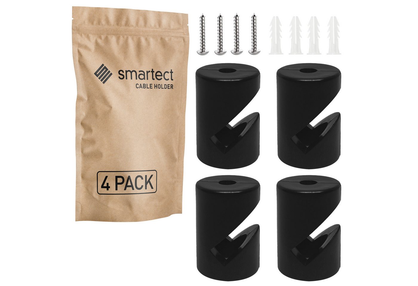 smartect Wand- & Deckenpins zum Einhängen für Lampenkabel Schwarz 4 Stück Kabelzubehör von smartect