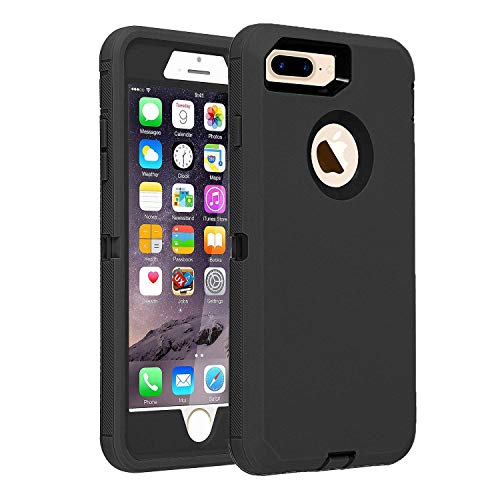 smartelf iPhone 8 Plus Hülle 360 Grad Stoßfeste Handyhülle Armor Bumper Case Cover mit Integriertem Displayschutz Schutzhülle für iPhone 7 Plus(Schwarz) von smartelf