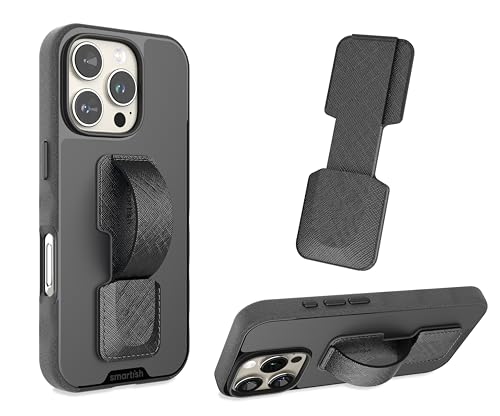 Smartish Prop Tart - Slim Fit Handy/Smartphone Halter Griff Schlaufe Einhandbedienung & Kickstand Standfunktion [Für alle Apple iPhone & Android Telefone] - schwarz von smartish