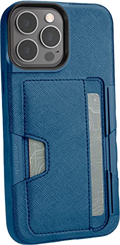 Smartish iPhone 13 Pro Max Wallet Case - Wallet Slayer Vol. 2 [Slim + Protective] Kreditkartenfach mit Ständer - Blau auf dem Grün von smartish