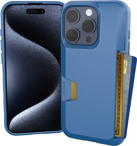smartish Schutzhülle für iPhone 15 Pro – Wallet Slayer Vol. 1 [schlank + schützend] Kreditkartenetui – Blau auf Grün von smartish