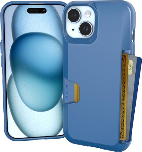 smartish Schutzhülle für iPhone 15 – Wallet Slayer Vol. 1 [schlank + schützend] Kreditkartenhalter – Fallgetestet, versteckter Kartenschlitz, kompatibel mit Apple iPhone 15 – Blau auf dem Grün von smartish