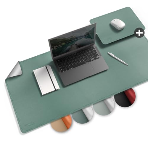 smøla Schreibtischunterlage groß, Tischunterlage I 85x40cm aus PU-Leder mit Extra Mauspad XXL I Schreibunterlage Kinder Büro abwischbar I Doppelseitig (Agaven-Grün/Grau) von smøla