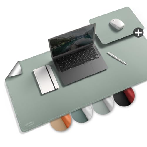 smøla Schreibtischunterlage groß, Tischunterlage I 85x40cm aus PU-Leder mit Extra Mauspad XXL I Schreibunterlage Kinder Büro abwischbar I Doppelseitig (Morgen-Blau/Silber) von smøla