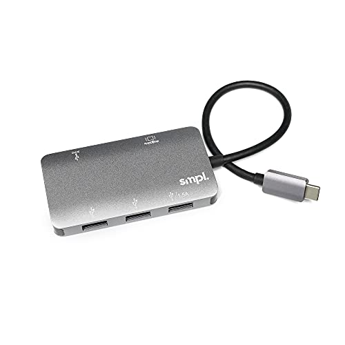 Smpl 5 in 1 USB-C Hub, Thunderbolt 3 Hub zu 4K HDMI-Adapter, 3 x USB 3.0, 100W PD Ladegerät, Kompatibel mit MacBook Pro, Air von smpl