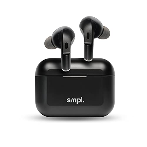 Smpl ANC In-Ear-Kopfhörer mit aktiver Geräuschunterdrückung, Bluetooth 5.0, Ladeetui, 30 Stunden Spielzeit, Kopplung in einem Schritt sowie Steuerung per Smart Touch - Schwarz von smpl