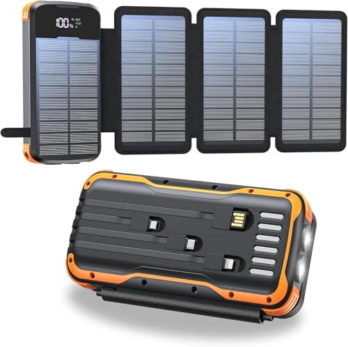 Solar Powerbank 27000mAh, Tragbare Ladegerät mit 4 Faltbar Externes Solarpanel ladegeräte 4 Integrierten Kabeln, Solar Power Bank Externer Akku mit 2 LED Taschenlampe für Smartphones, Tablets (Orange) Solar Powerbank 27000mAh, Tragbare Ladegerät mit 4 Faltbar Externes Solarpanel ladegeräte 4 Integrierten Kabeln, Solar Power Bank Externer Akku mit 2 LED Taschenlampe für Smartphones, Tablets (Orange) von snomh