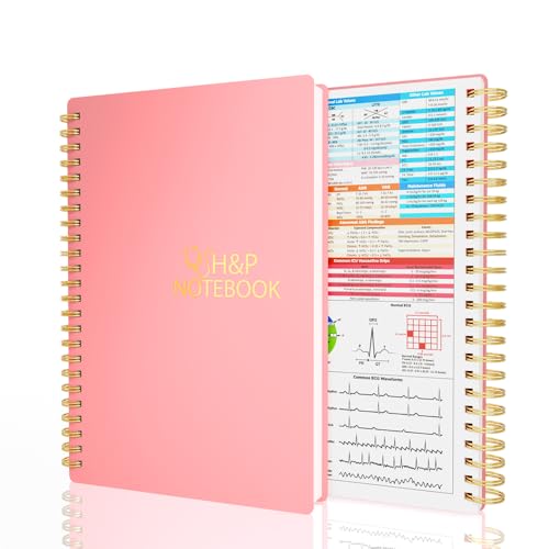H&P Notizbuch – Medizingeschichte und körperliches Notizbuch für Mediziner und Studenten, inklusive medizinischer Terminologie, passt in weißen Mantel, 100 g/m² dickes Papier, A5 (15 x 21,8 cm), Rosa von snootion